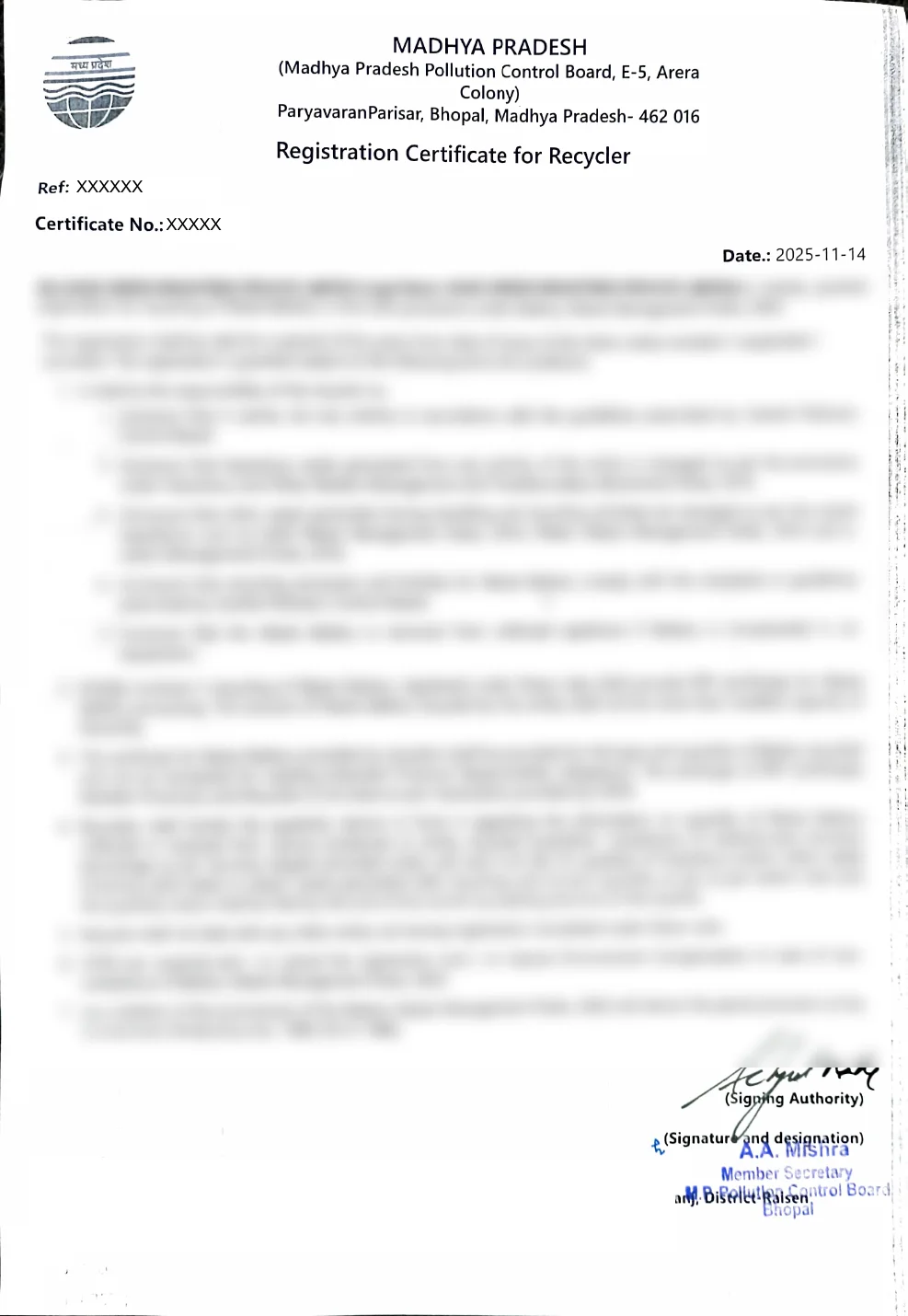 EPR Certified certificate