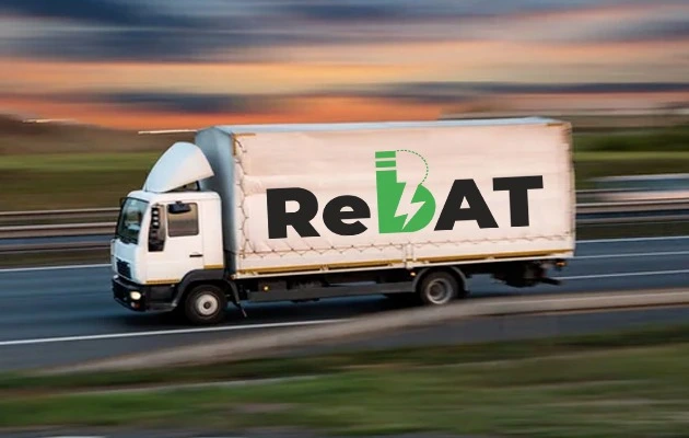 truck transporting recycled lithium-ion batteries, promoting sustainable battery recycling solutions on the go | ReBAT